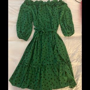 Green with black polka dot dress
